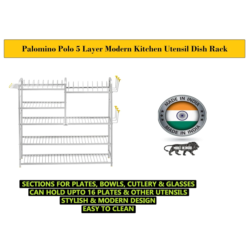 Palomino Wall Mount Kitchen Utensils Dish Rack | Stainless Steel Utensil Rack/Stand | Dish Stand/Holder | Kitchen Organizer | Utensils Rack with Plate & Cutlery Stand (30 X 30 Inches) + Wiper