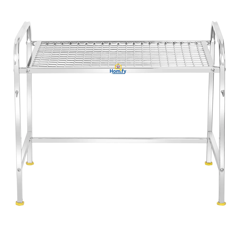 Homify Kitchen Microwave Shelf, Microwave Stand Kitchen Counter Shelf Organizer, Spicy Shelf Rack Toaster Organizer, Microwave Oven Rack, 1 Tiers with 2 Hooks (58 x 38 x 8 cm)