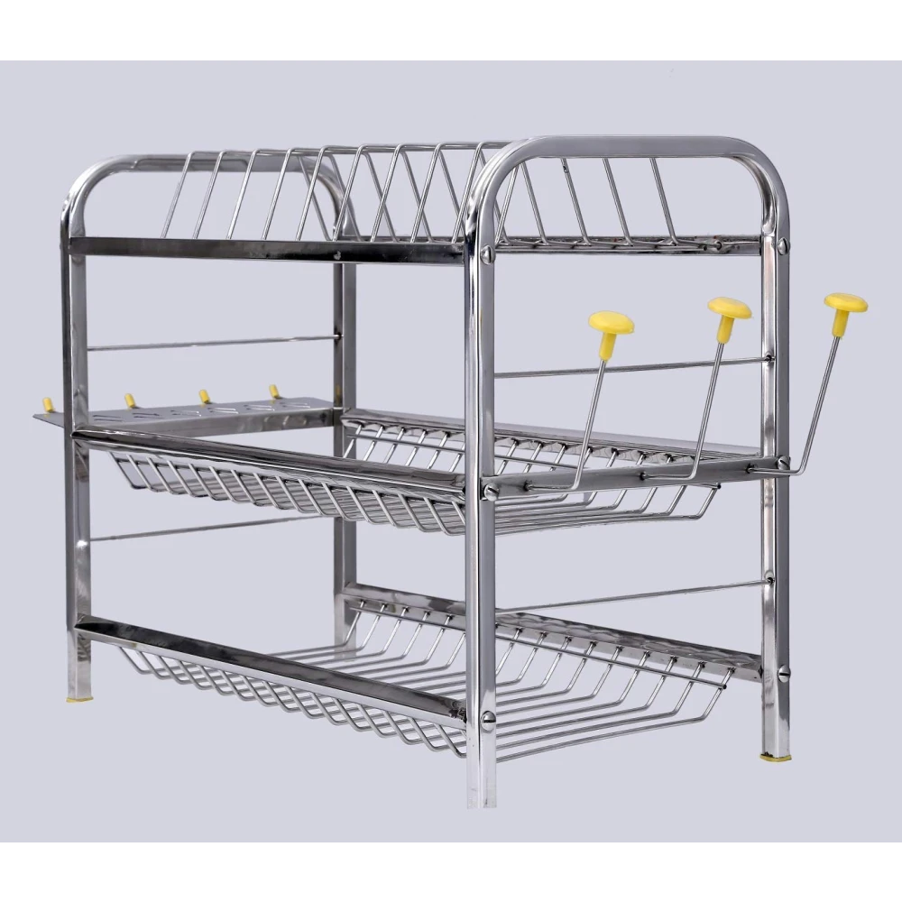 Homify Stainless Steel 3 Layer 18 Inch Wall Mount Kitchen Utensils Mini Rack for Modern Kitchen (Steel, 15 x 18 inch)