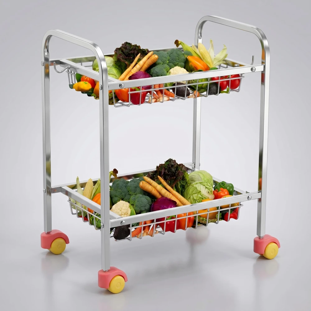 Palomino Fruits/Vegetables Kitchen Rack 2 Step Fruit and Vegetable Rack Stainless Steel Kitchen Trolley (Rectangle, 2 Tier)