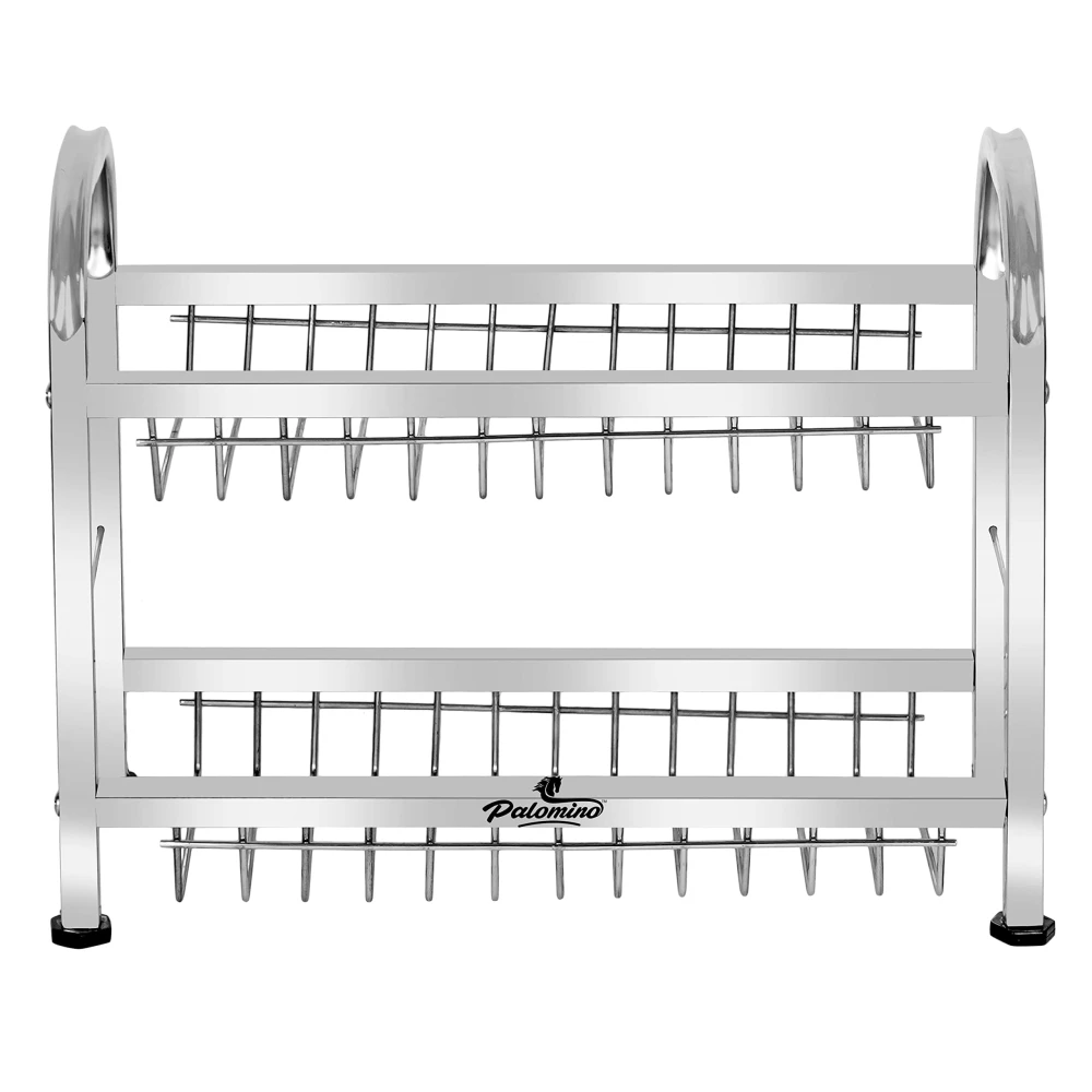 Palomino Stainless Steel Plate Rack | Dish Rack | Utensil Rack | Plate/Dish Stand | Chrome Plated Kitchen Rack | Dish Organizer/Holder | Thali/Tray Stand (12X15 Inch 2 Layer Dish Holder)