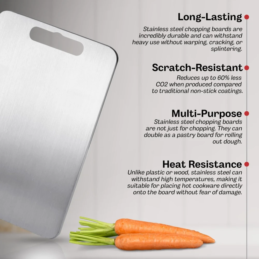 Palomino Stainless Steel Chopping Board for Kitchen | Heavy-Duty Cutting Board for Vegetables, Fruits, Meats | Vegetable Chopper Boards | Premium Metal Chopping Board (31x21cm)