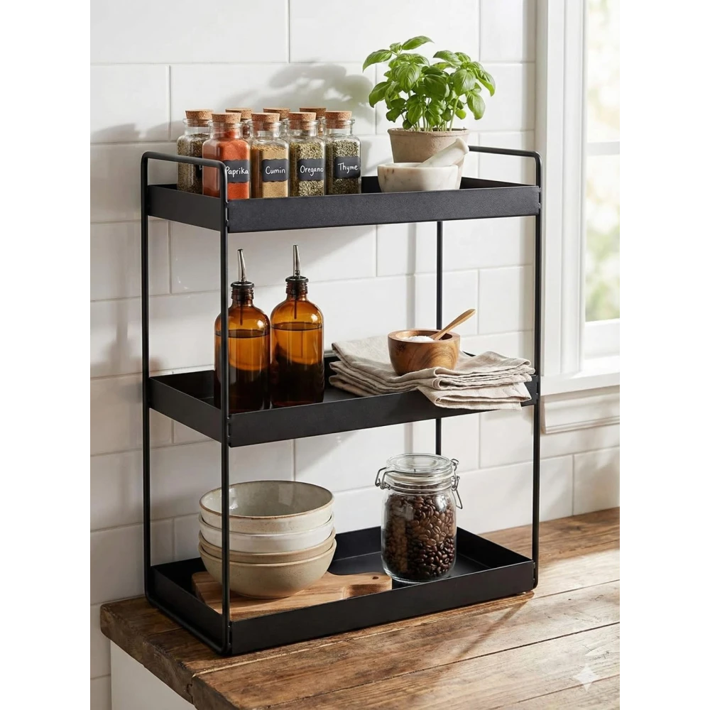 Palomino Metal 3-Tier Standing Spice Rack Storage Organizer, Bathroom Countertop Storage Shelf Cosmetic Organizer and Home and Kitchen Spice Rack