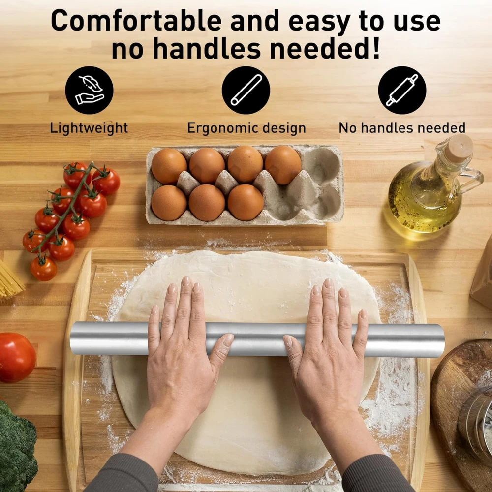 Palomino Stainless Steel Chopping Board & Rolling Pin | Non-Slip, Round Edge, Rust-Proof | Ideal for Fruits, Meat & Veggies (47CMx61CM)