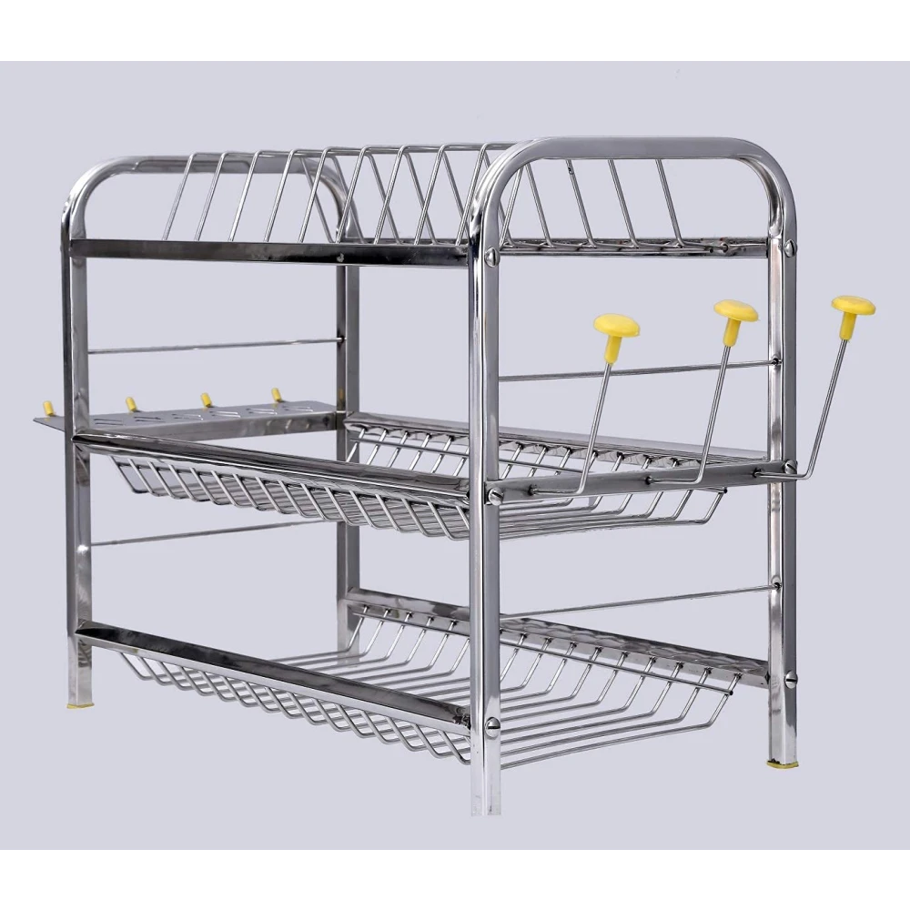 Palomino 3 Layer 18 Inch Kitchen Rack Wall Mount Dish Rack Plate Cutlery Stand | Utensils Mini Rack for Modern Kitchen S S Dish Rack Stand (Steel, 15 x 18 inch)