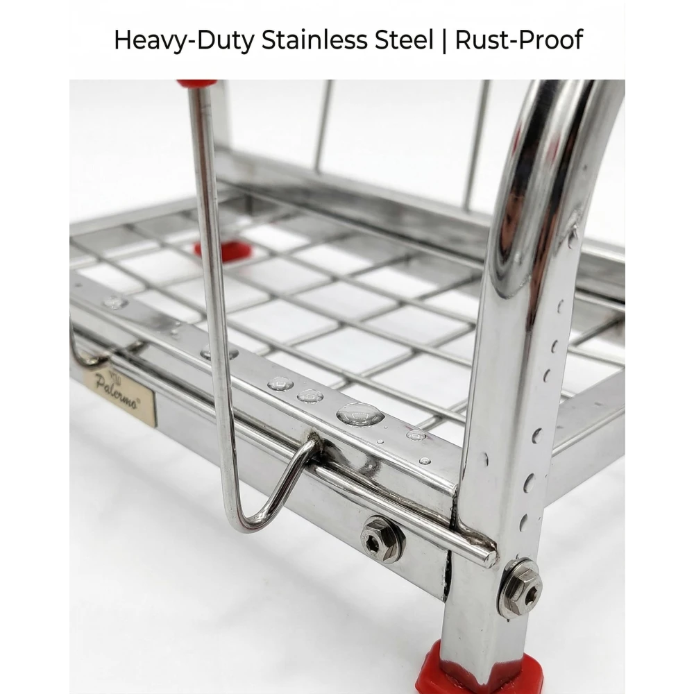 Palomino Stainless Steel Kitchen Rack with Glass Holder | Heavy Duty Cup & Glass Stand with 6 Hooks | Rust-Proof Countertop Organizer Shelf for Kitchen, Tea Cups, Utensils Storage (6 GLASS)