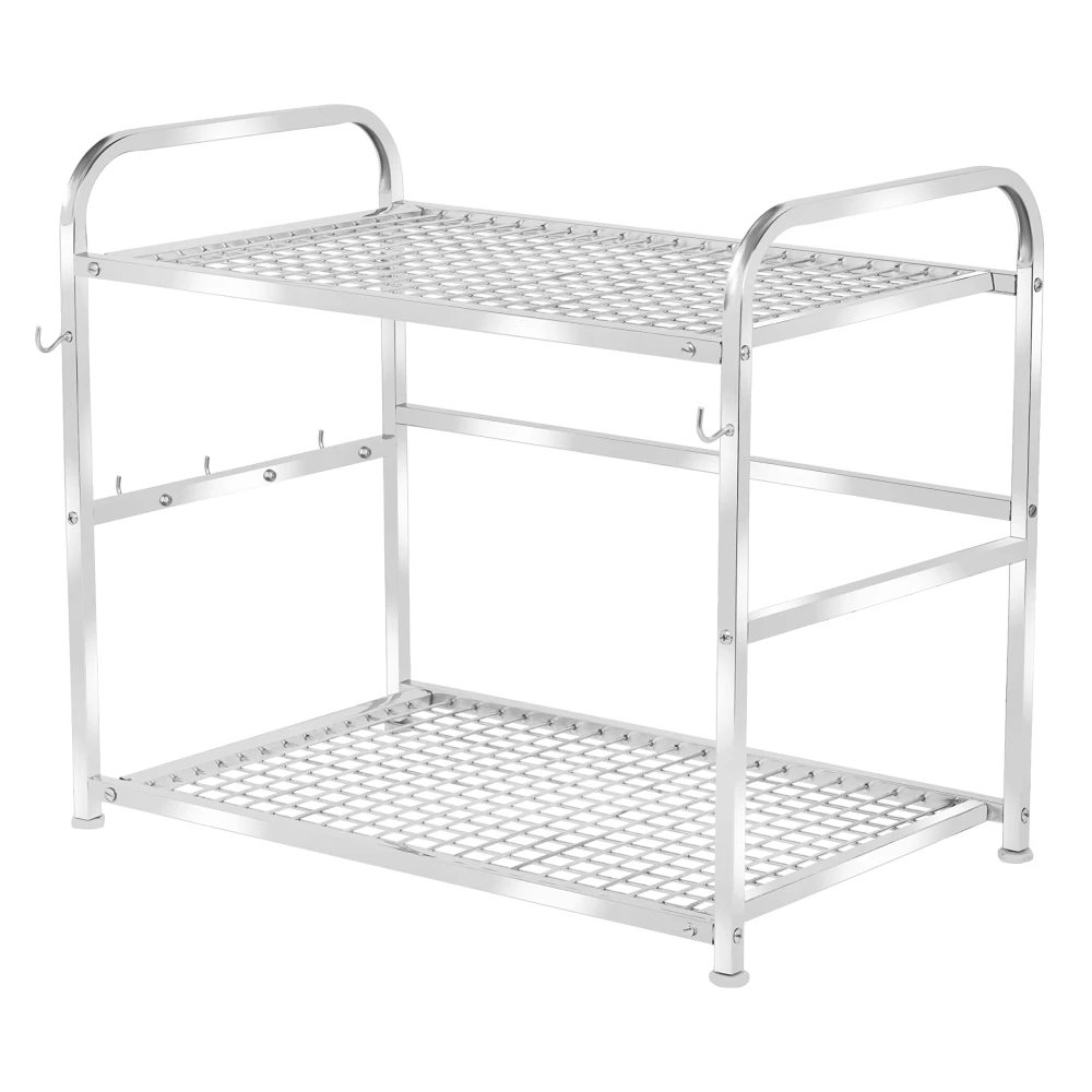 Palomino Microwave Stand Kitchen Microwave Shelf/Kitchen Counter Shelf Organizer, Spicy Shelf Rack Toaster Organizer, Microwave Oven Rack, 2 Tiers with 2 Hooks (74 x 44 x 8 cm)