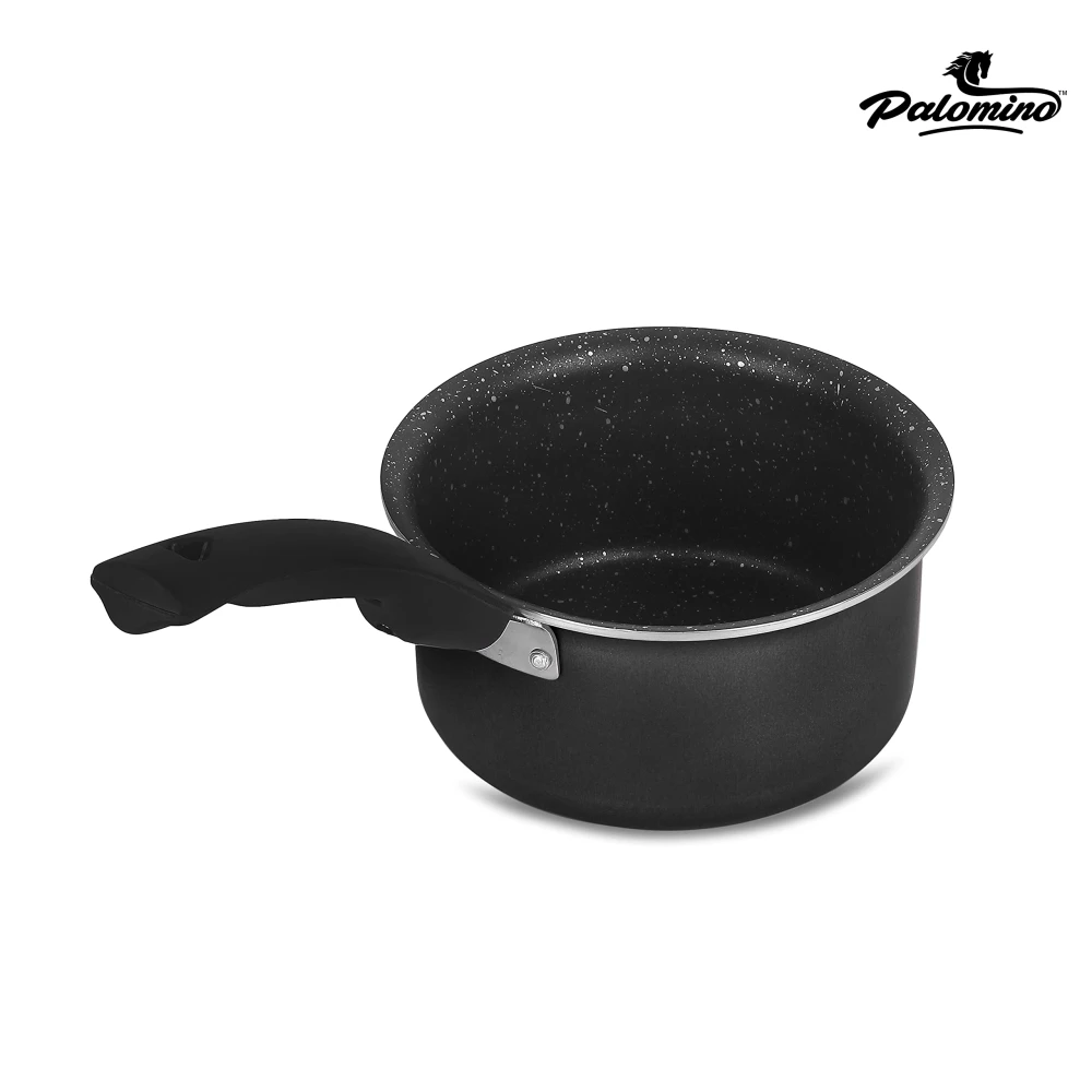 Palomino Aluminium Sauce Pan | Heavy Duty Non-Stick Sauce Pan | Non-Induction Cookware with Bakelite Handle (16cm, Black, Non-Induction Base)