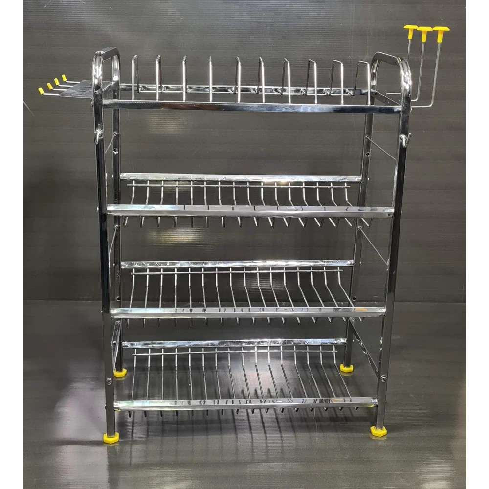 Homify 4-Tier Stainless Steel Wall Shelf | Mounted Dish & Utensil Holder with Plate and Cutlery Stand | Modular Storage for Kitchen (27 x 21 Inches)