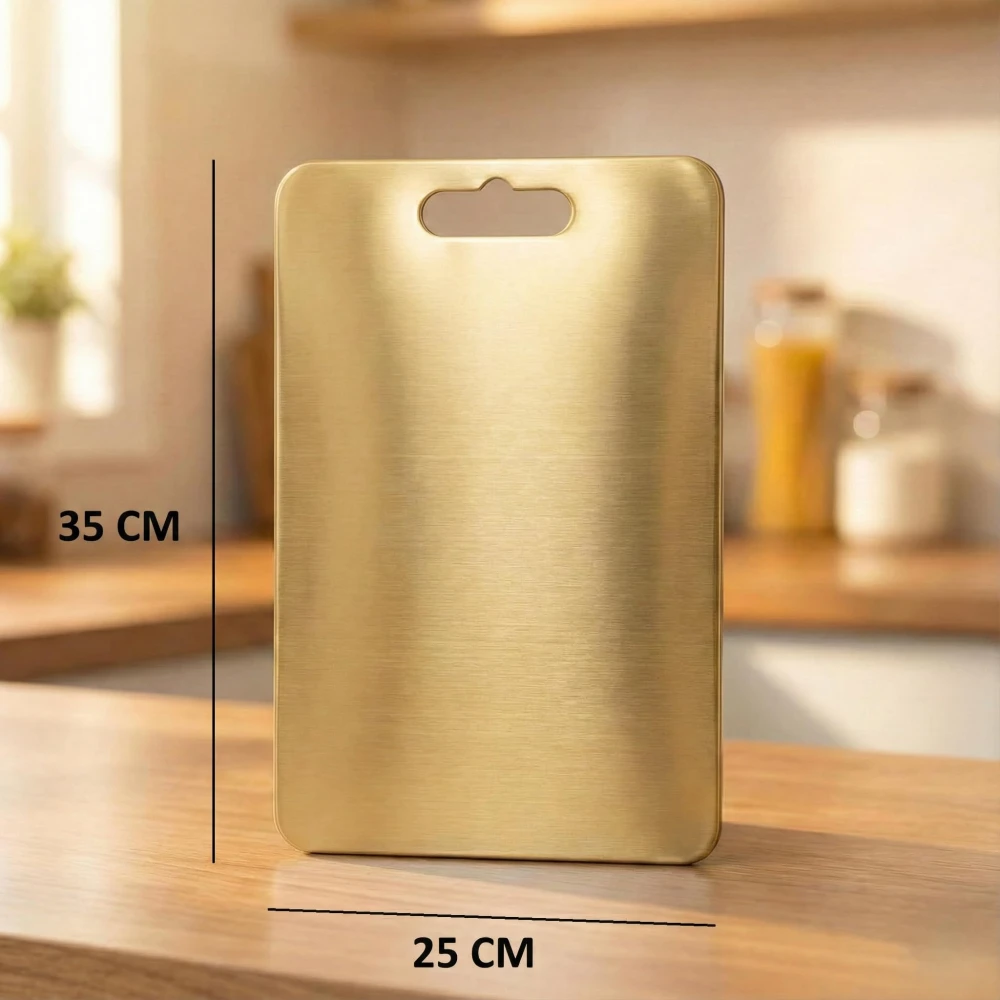 Palomino Large Stainless Steel Cutting Board for Kitchen | Premium Vegetable and Fruit Cutter | Heavy-Duty Metal Chopping Board | Big Size Pad (35x25cm)-Gold