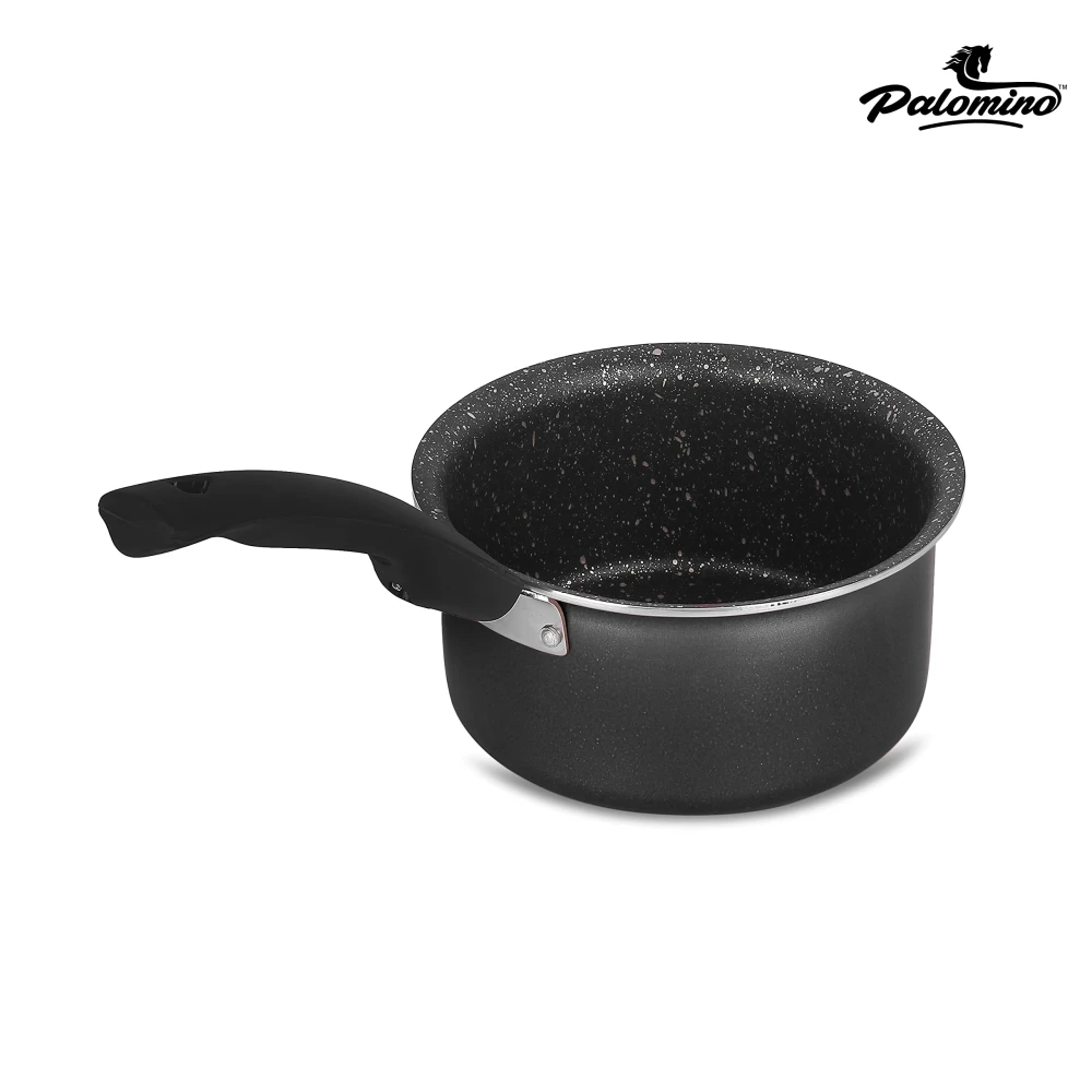 Palomino Aluminium Induction Base Sauce Pan | Heavy Duty Non-Stick Induction Sauce Pan | Cookware for Induction with Bakelite Handle (16cm, Black)