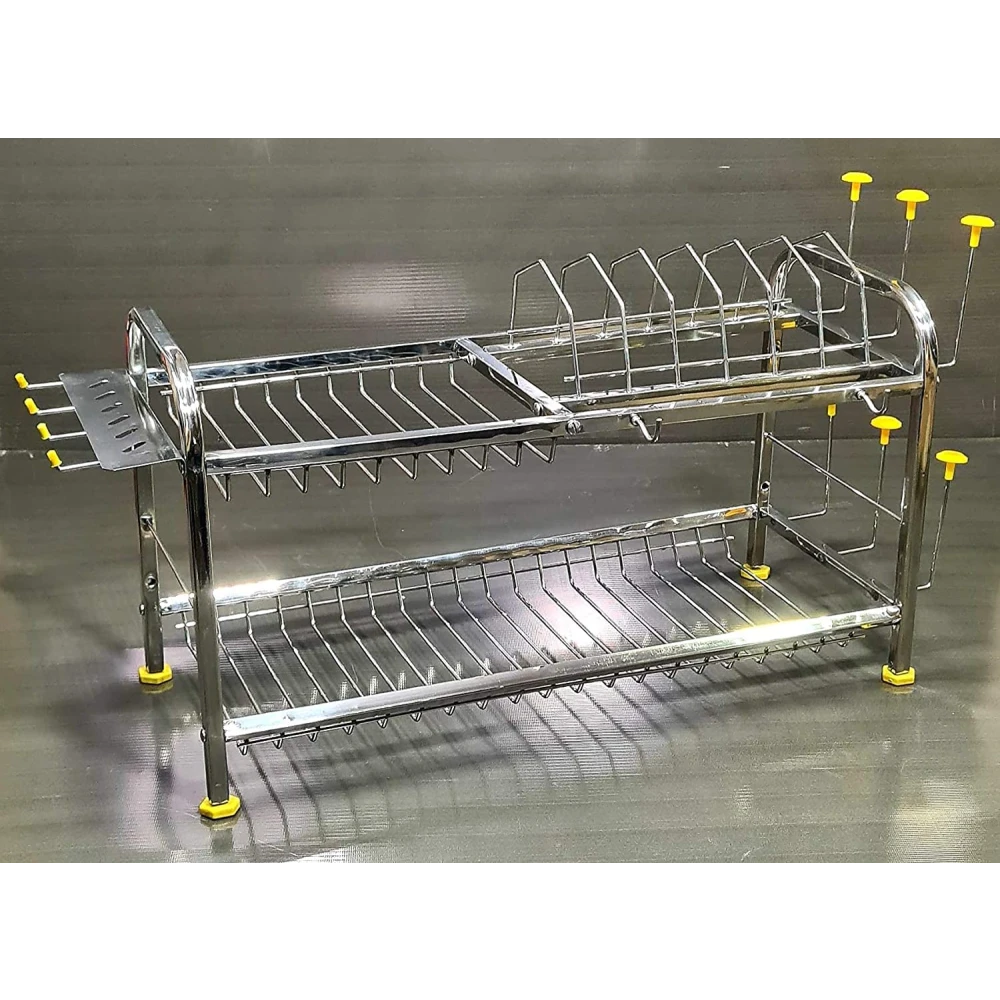 Palomino 2 Layer Stainless Steel Wall Mount Kitchen Dish Rack Plate Cutlery Stand (12 x 21 in, Silver color)
