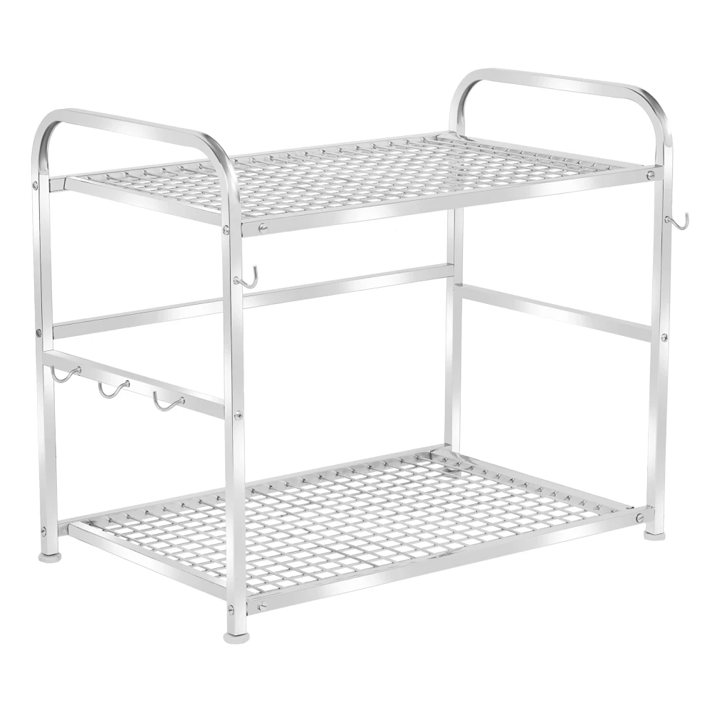 Homify Stainless Steel 2-Tier Microwave Oven Stand | Heavy-Duty Kitchen Counter Shelf Rack | Multipurpose Storage Organizer for Toaster, Spices, Cookware | Rust-Proof & Easy to Clean (Silver)