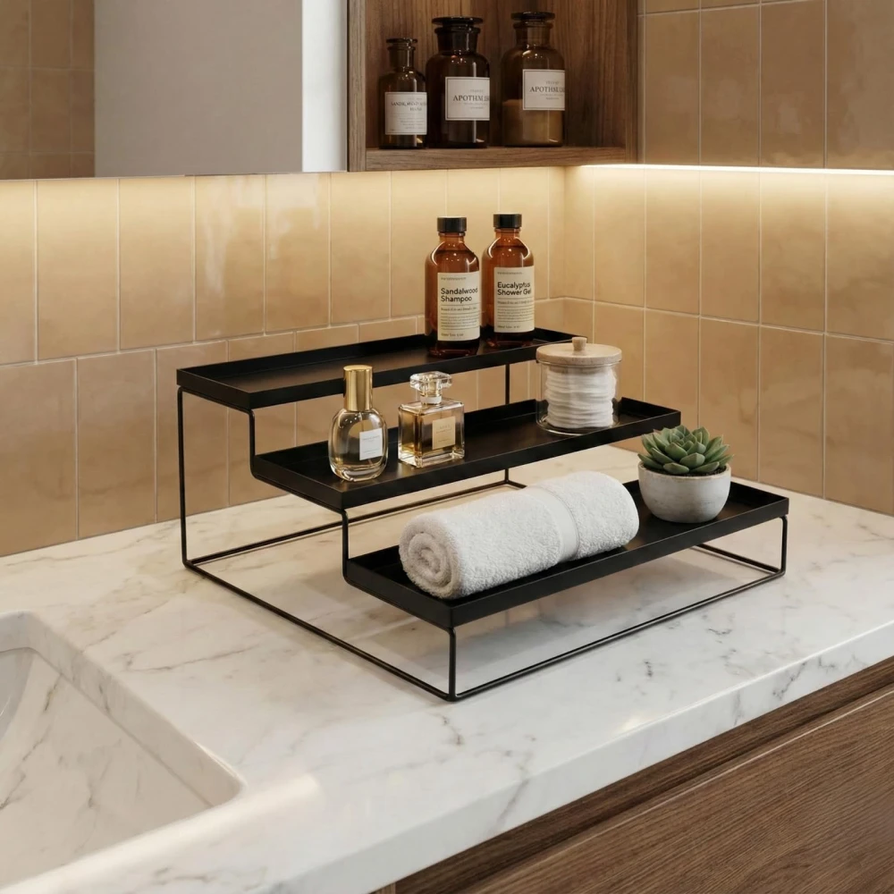 Palomino 3-Step Kitchen Countertop Spice Rack Container Utensil Holder Organizer Black