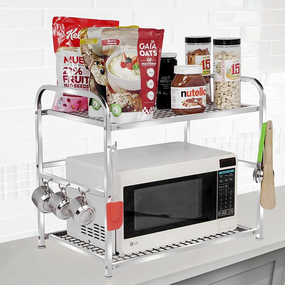 Palomino Stainless Steel 2 Shelf Microwave Or Oven Stand | Multipurpose Counter Top Standing 2 Tier Kitchen Rack | Kitchen Organizer, Tiered Shelf