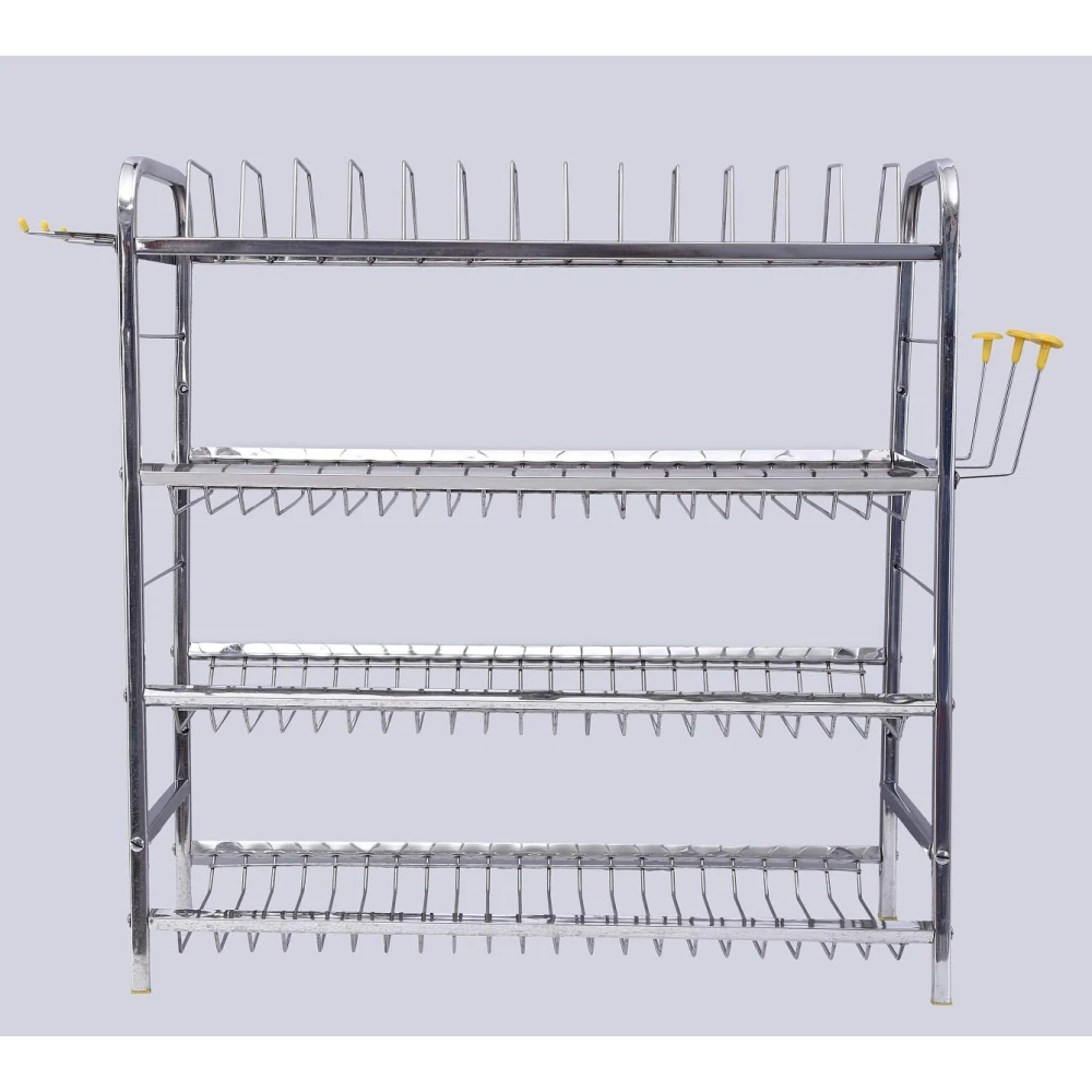 Palomino Stainless Steel 4 Layer Kitchen Rack Wall Mount Kitchen Dish Rack Plate Cutlery Stand/Kitchen Utensils Rack for Modern Kitchen Steel Kitchen Rack (24*24)