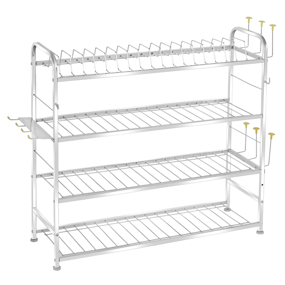 Palomino 4 Layer Wall Mount Kitchen Utensils Dish Rack | Stainless Steel Stand | Dish Holder | Kitchen Organizer | Utensils Rack with Plate & Cutlery Stand (31 x 30), Tiered Shelf