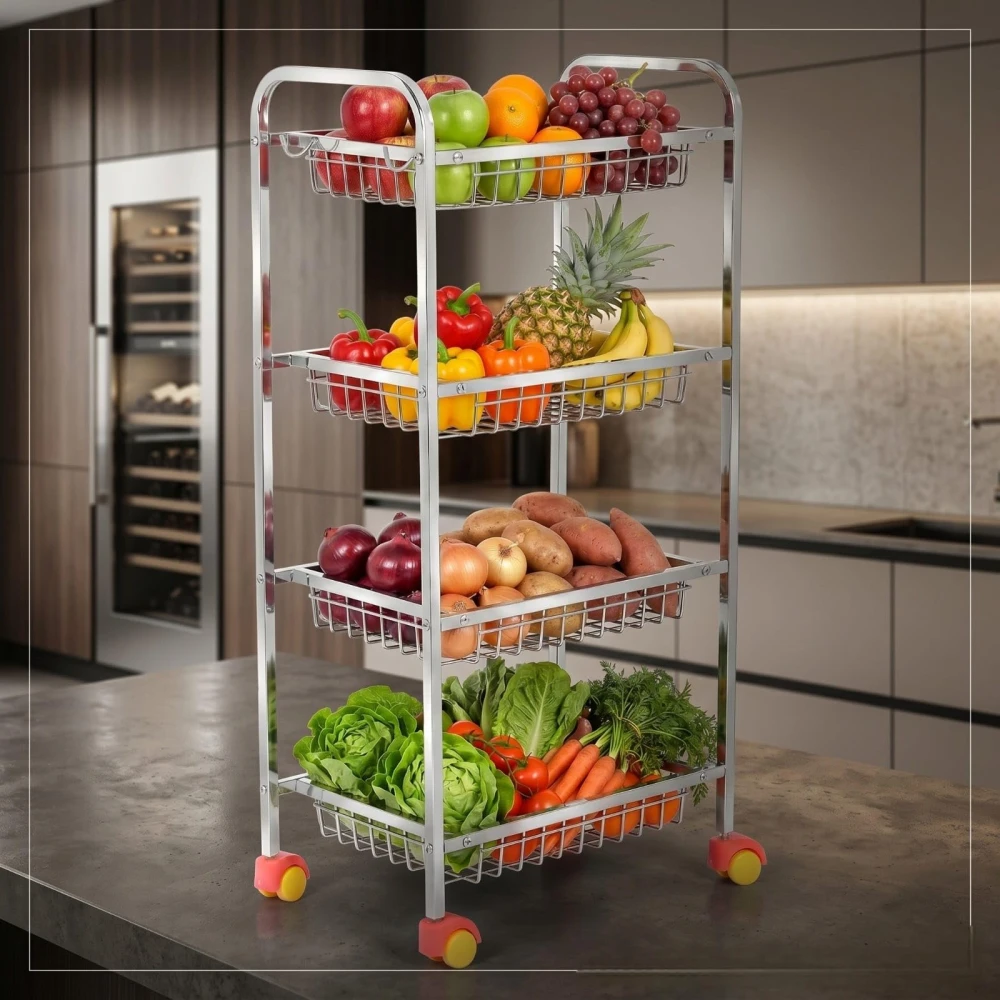 Palomino Fruits/Vegetables Kitchen Rack 4 Step Fruit and Vegetable Rack Stainless Steel Kitchen Trolley (4 Shelf)