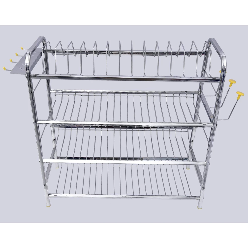 Palomino Stainless Steel 4 Layer Kitchen Rack Wall Mount Kitchen Dish Rack Plate Cutlery Stand/Kitchen Utensils Rack for Modern Kitchen Steel Kitchen Rack (24*24)