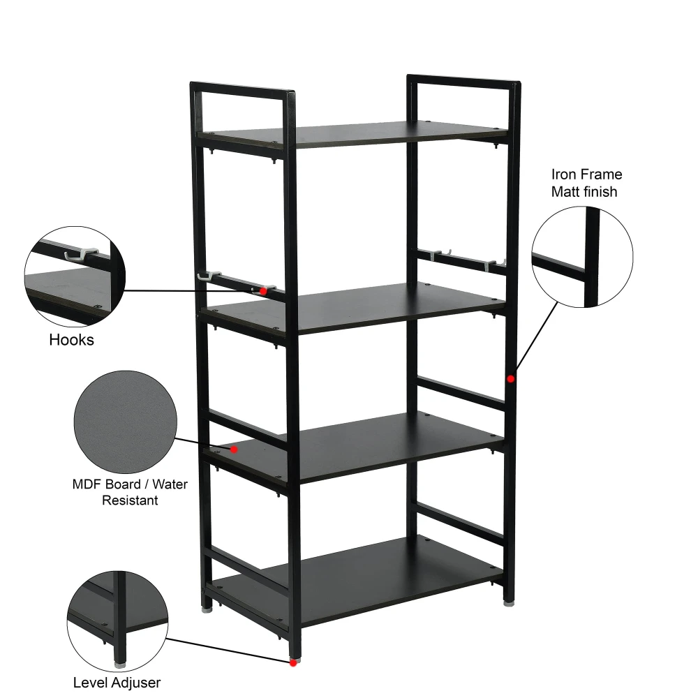 PALOMINO 4 Layer Microwave Kitchen Rack/Storage Shelf for Home, Office, Printer Desk - Tiered Shelf Containers (Brown)(Iron)