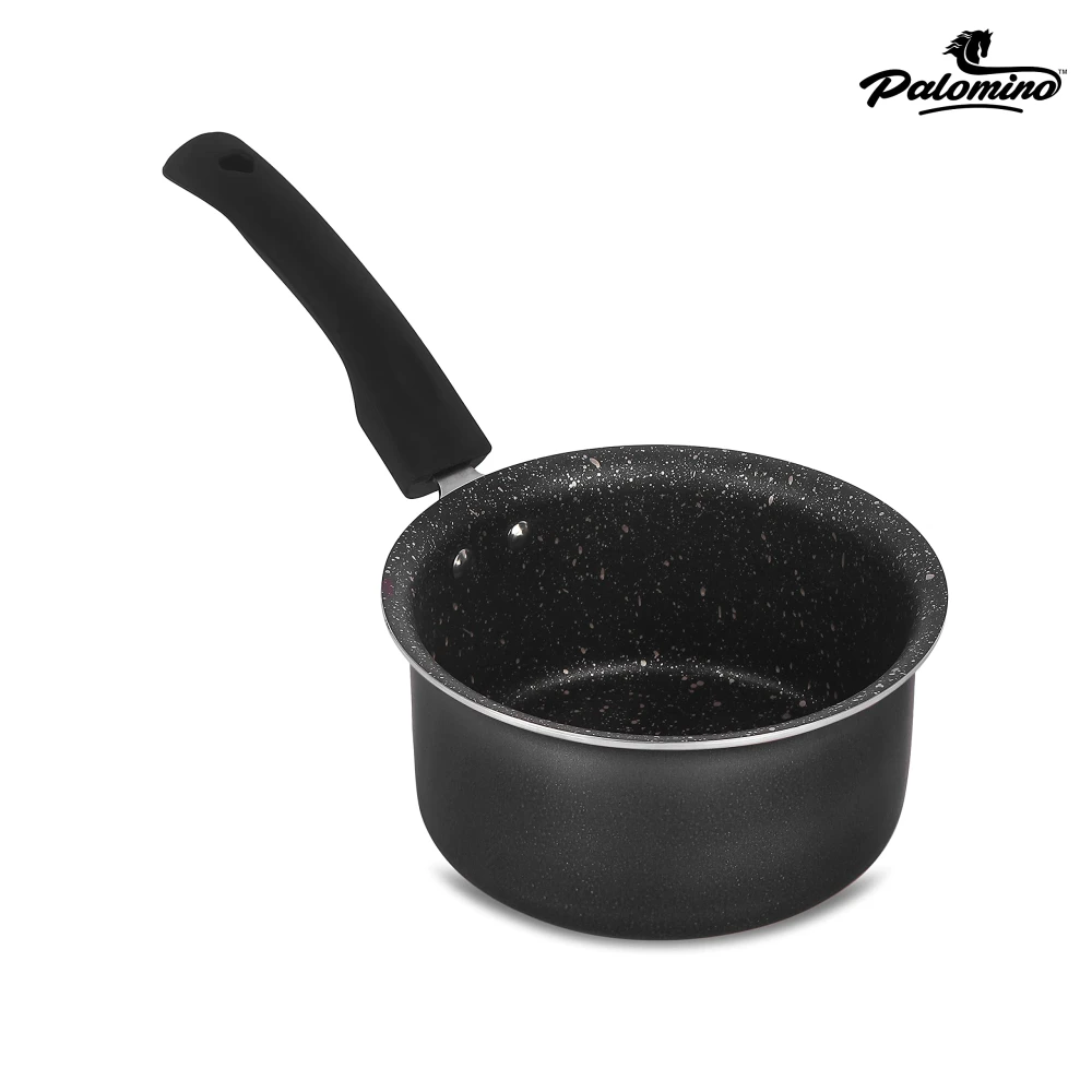 Palomino Aluminium Induction Base Sauce Pan | Heavy Duty Non-Stick Induction Sauce Pan | Cookware for Induction with Bakelite Handle (16cm, Black)