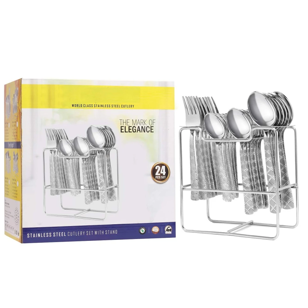 Homify Stainless Steel Spoon Stand Rack Steel Cutlery Set Stainless Steel Cutlery Set (Pack of 25)