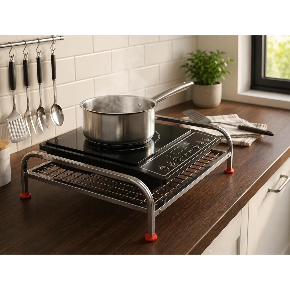 Homify Heavy-Duty Stainless Steel Shelf | Countertop Storage Organizer for Induction Cooktop, Office Supplies, & Toiletries