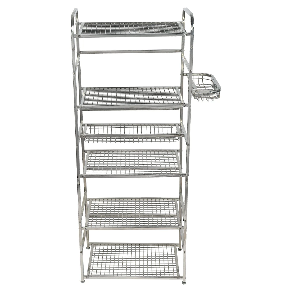 Palomino Stainless Steel Space Saver Kitchen Rack Stand for Microwave Oven Utensil Organizer Cutlery Storage Multipurpose Rack Stand for Home and Kitchen with Extra Hooks (Silver) (6 Shelf) (X-Large)