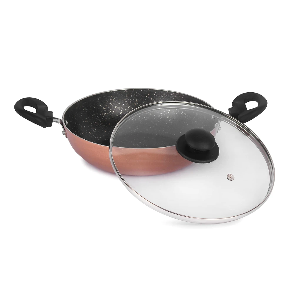 Palomino Heavy Duty Non-Stick Deep Kadhai 3mmThickness Non-Stick Cookware with Glass Lid (24 cm,Pack of 1)