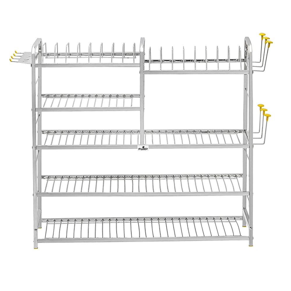 Homify Polo 30x30 Inch Stainless Steel 5-Layer Wall Mount Dish Rack | Kitchen Utensil Rack & Plate Holder | Modern Bartan Stand for Modular Kitchen | Rust-Proof, Heavy Duty & Space Saving Design fo home