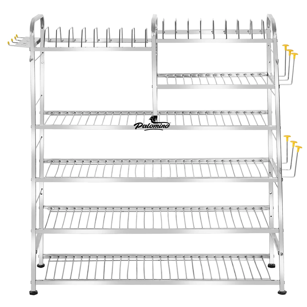 Palomino Wall Mount Kitchen Utensils Dish Rack | Stainless Steel Stand | Dish Stand/Holder | Kitchen Organizer | Utensils Rack with Plate & Cutlery Storage (36 X 30 Inches, Tiered Shelf)