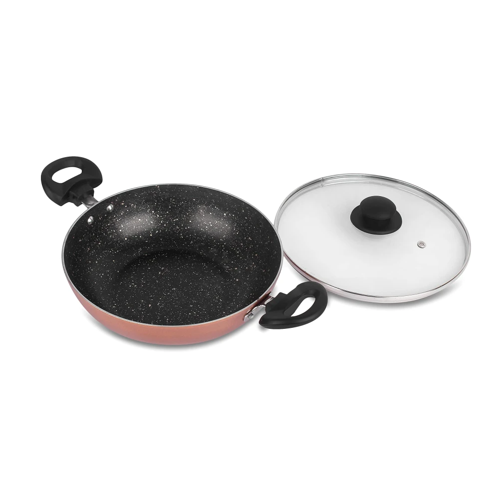 Palomino Heavy Duty Non-Stick Deep Kadhai 3mmThickness Non-Stick Cookware with Glass Lid (24 cm,Pack of 1)