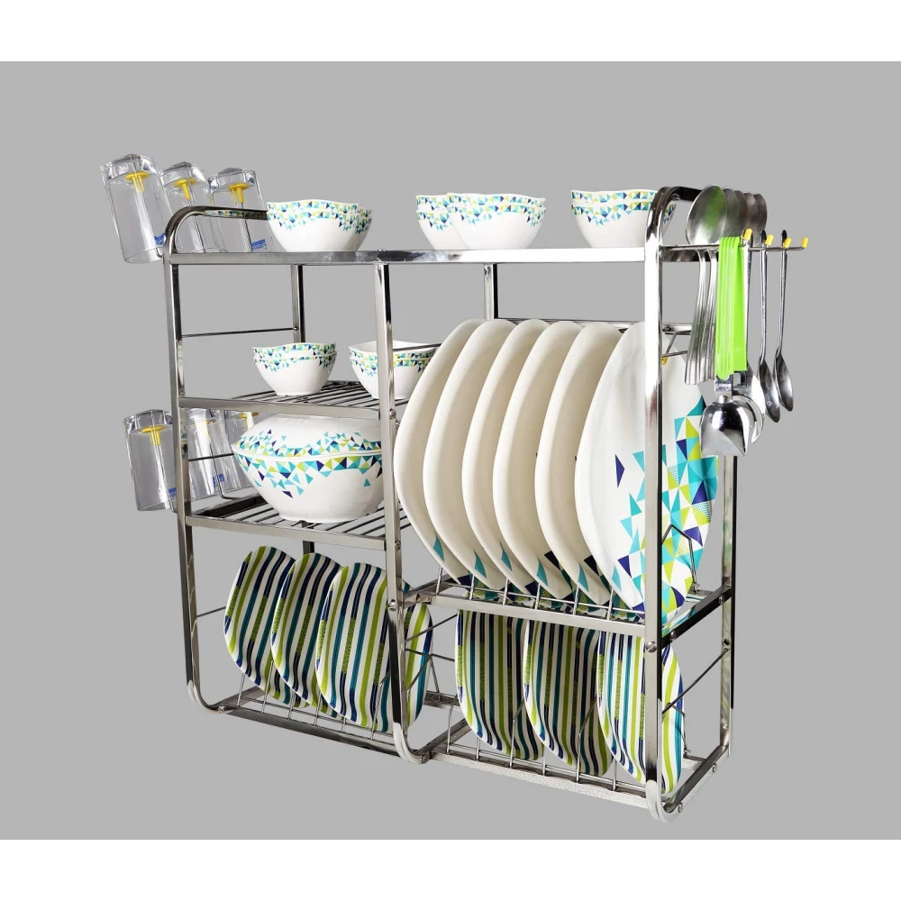 Homify Stainless Steel 4 Layer Kitchen Rack Utensils Rack for Modern Kitchen Steel Kitchen Rack S S Dish rack Stand (24 x 24 inch)