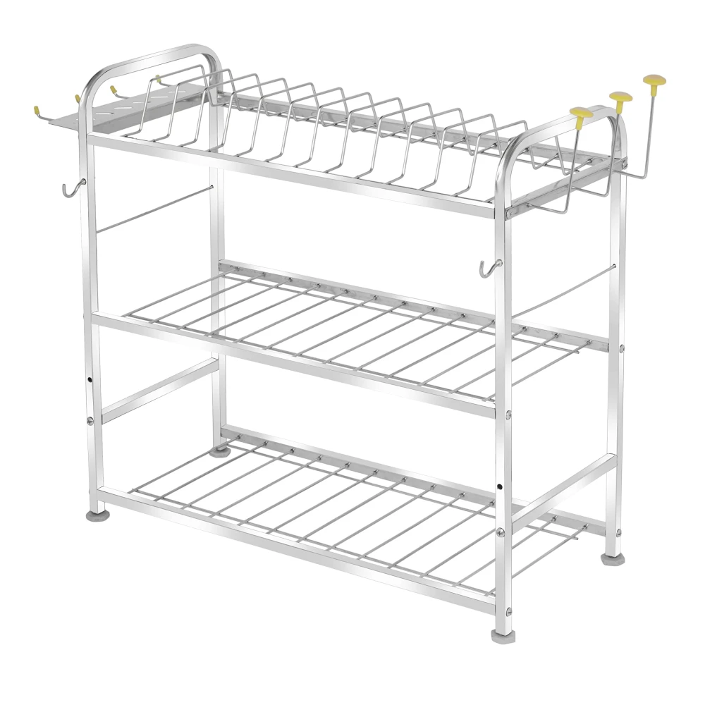 Homify 3 Layer Wall Mount Kitchen Utensils Dish Rack | Stainless Steel Utensil Rack/Stand | Dish Stand/Holder | Kitchen Organizer | Utensils Rack with Plate & Cutlery Stand (21 x 21)