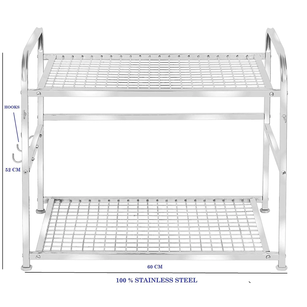 Palomino Stainless Steel 2 Shelf Microwave Or Oven Stand | Multipurpose Counter Top Standing 2 Tier Kitchen Rack | Kitchen Organizer, Tiered Shelf