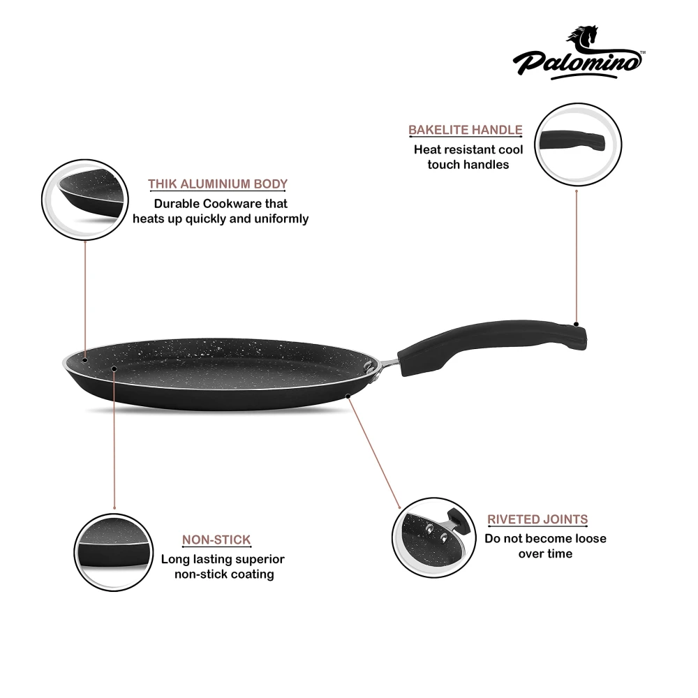 Palomino Aluminium Tawa | Non-Stick Tawa |Dosa Tawa/Pan | Pancake Pan | Griddle | Non-Induction Cookware | Non-Stick Flat Tava/Tawa