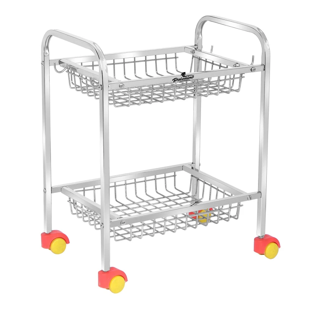 Homify Fruits/Vegetables Kitchen Rack 2 Step Fruit and Vegetable Rack Stainless Steel Kitchen Trolley (Rectangle, 2 Tier)