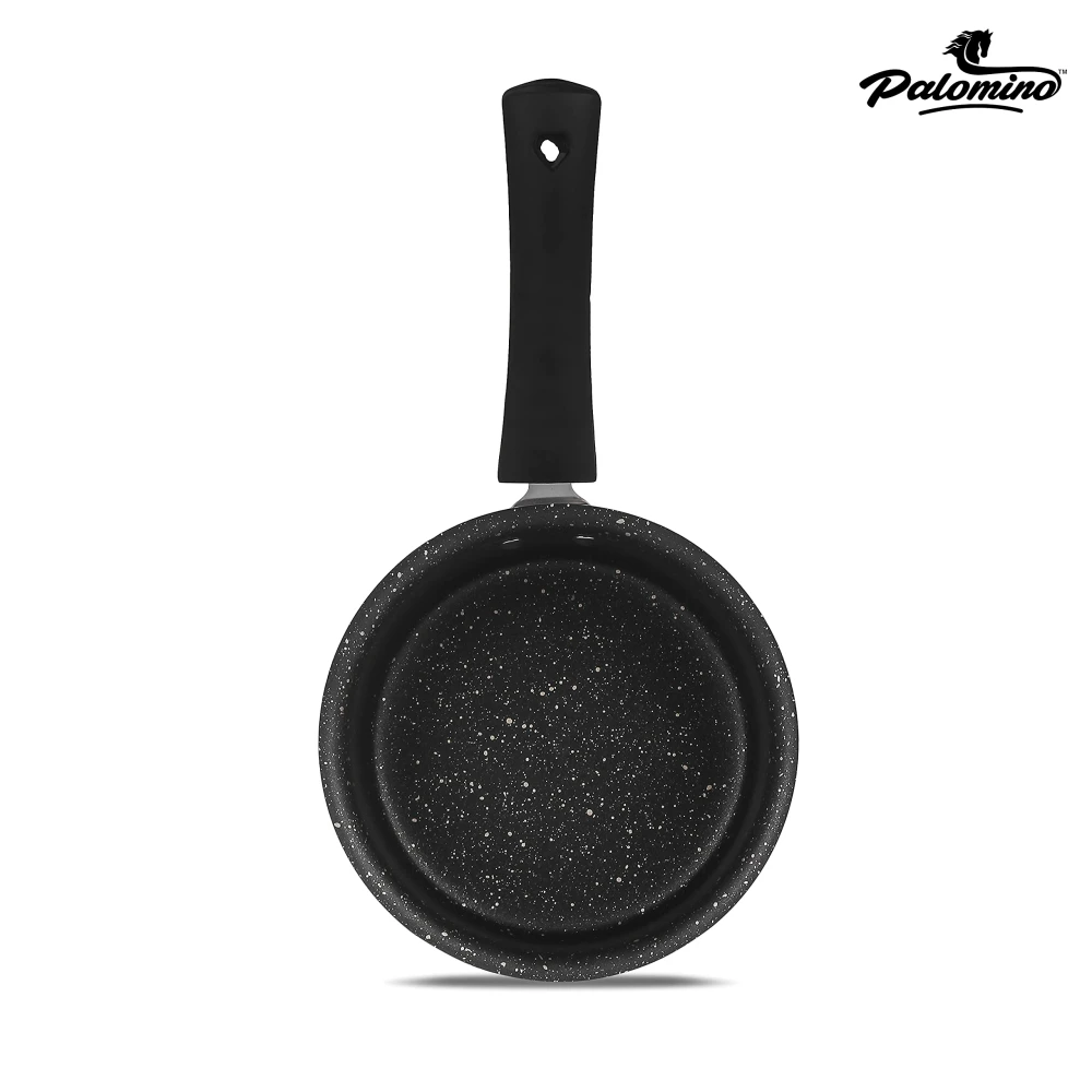 Palomino Aluminium Sauce Pan | Heavy Duty Non-Stick Sauce Pan | Non-Induction Cookware with Bakelite Handle (16cm, Black, Non-Induction Base)