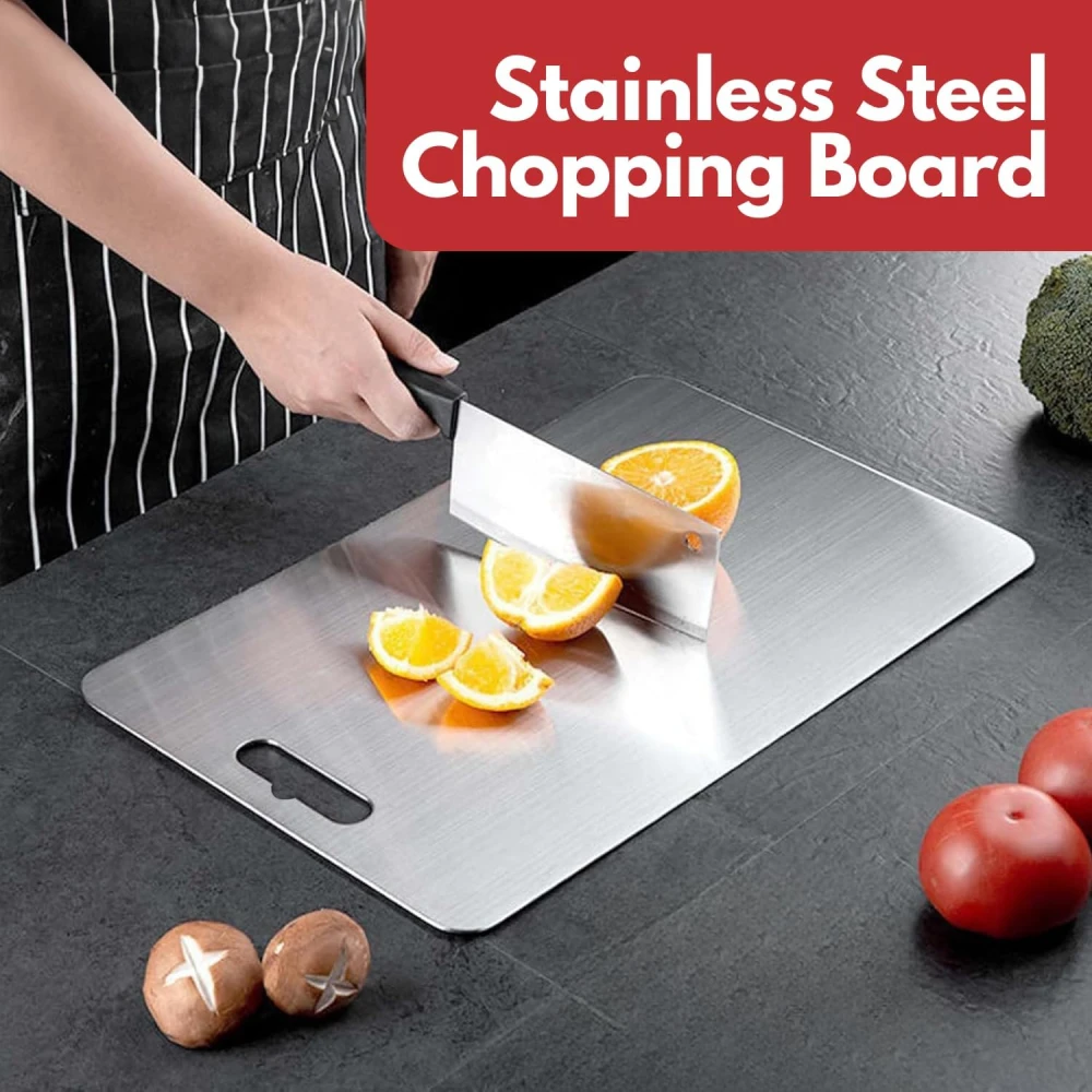 Palomino Large Stainless Steel Cutting Board for Kitchen | Premium Vegetable and Fruit Cutter | Heavy-Duty Metal Chopping Board | Big Size Pad (35x25cm)