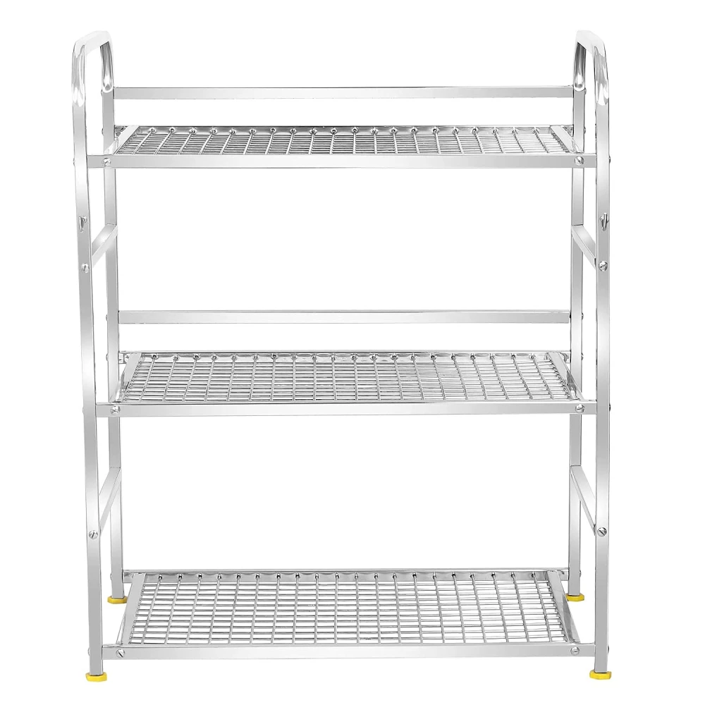 Palomino Kitchen Microwave Shelf, Stand Kitchen Counter Shelf Organizer, Microwave Oven Rack, 3 Tiers with 2 Hooks (75 x 38 x 11 cm, Stainless Steel, Tiered Shelf)
