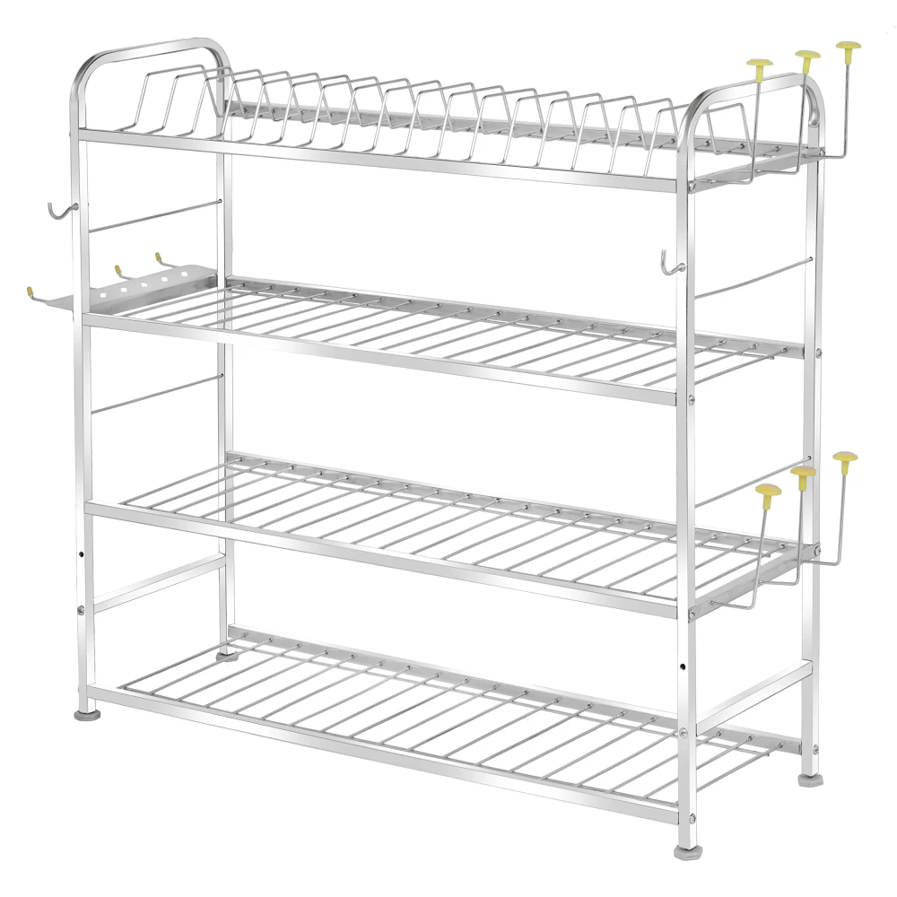 Palomino 4 Layer Wall Mount Kitchen Utensils Dish Rack | Stainless Steel Stand | Dish Holder | Kitchen Organizer | Utensils Rack with Plate & Cutlery Stand (31 x 30), Tiered Shelf