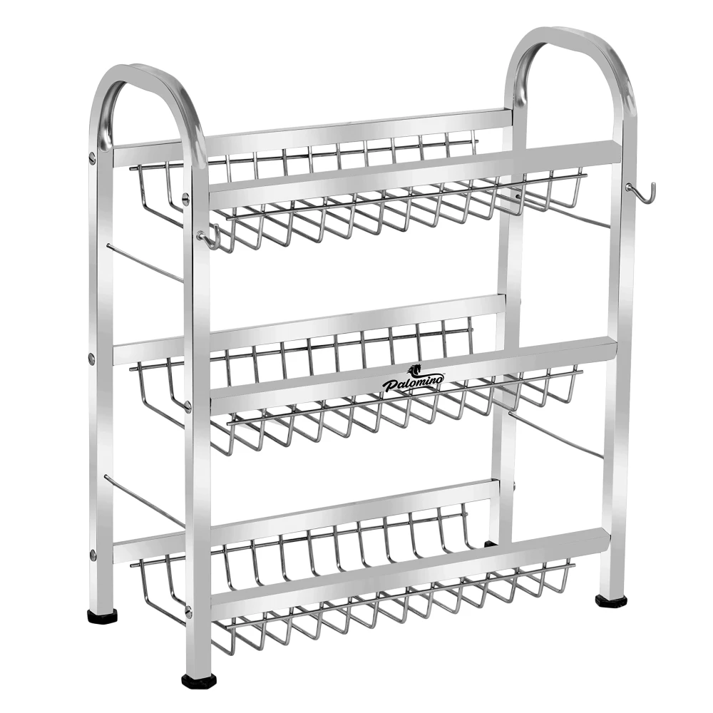 Palomino Stainless Steel Plate Rack | Dish Rack | Plate/Dish Stand | Utensil Rack | Chrome Plated Kitchen Rack | Dish Organizer/Holder | Thali/Tray Stand (18X15 Inch 3 Layer Dish Tray)