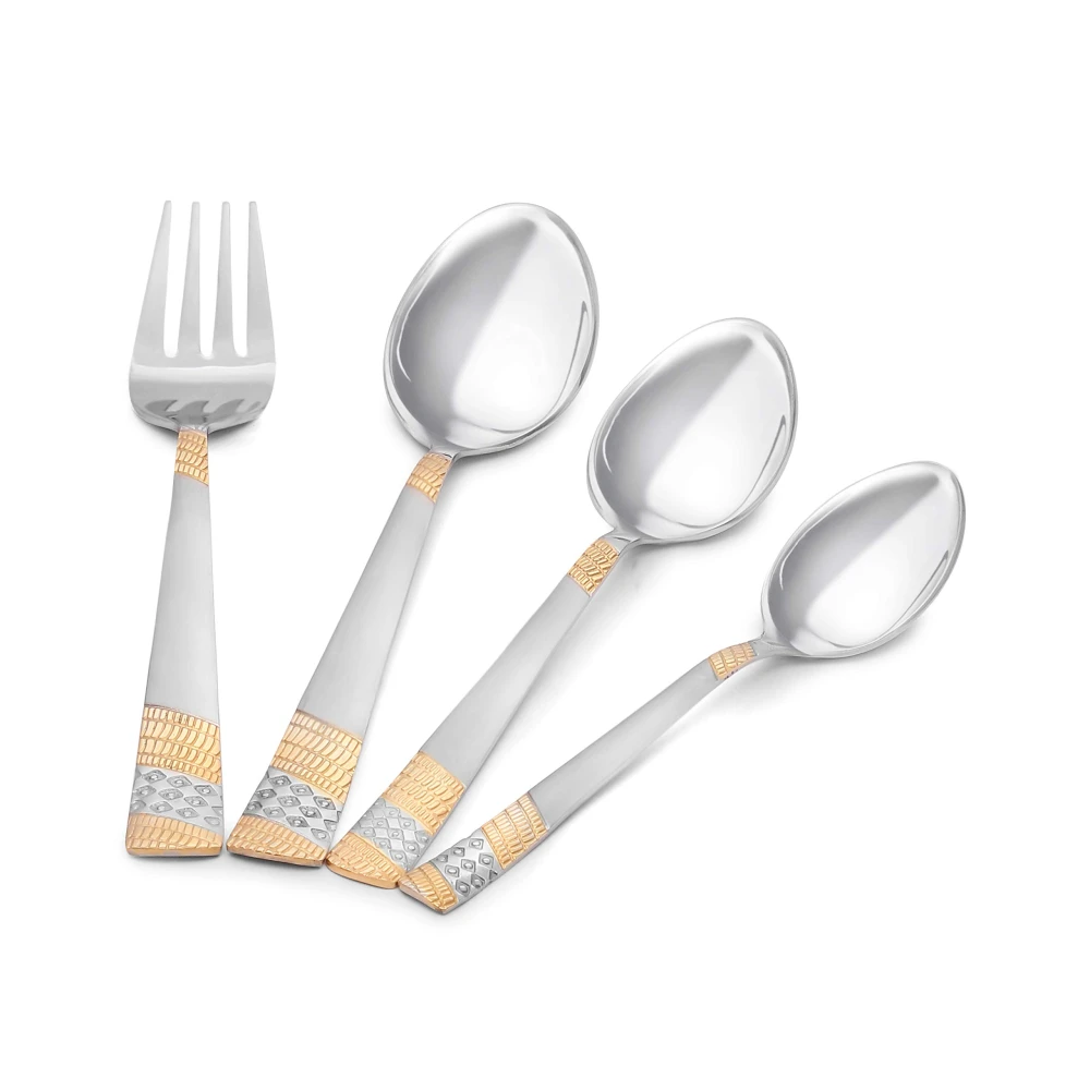 Palomino 24 pcs Stainless Steel Golden Design and Mirror Finish Cutlery Set with Beautiful Stand (Pack of 25)