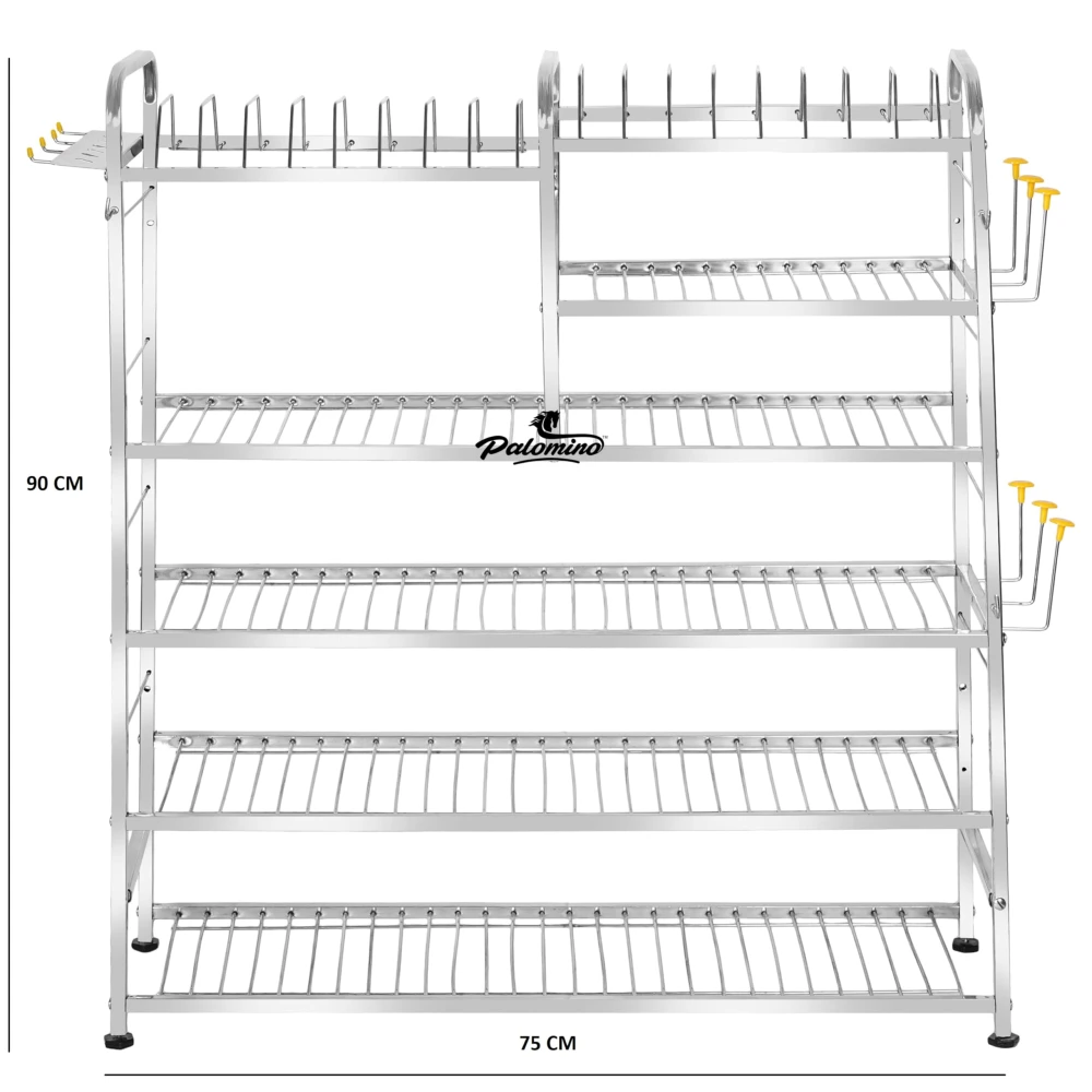 Palomino Wall Mount Dish Rack | Stainless Steel Kitchen Shelf | Utensil Holder & Plate Organizer | Cutlery Stand with Tiered Design (36 x 30 Inches)