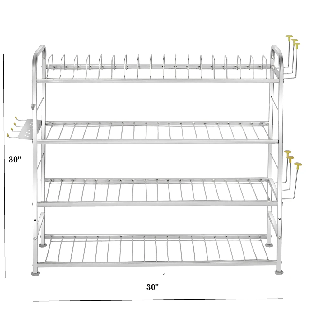 Palomino 4 Layer Wall Mount Kitchen Utensils Dish Rack | Stainless Steel Stand | Dish Holder | Kitchen Organizer | Utensils Rack with Plate & Cutlery Stand (31 x 30), Tiered Shelf
