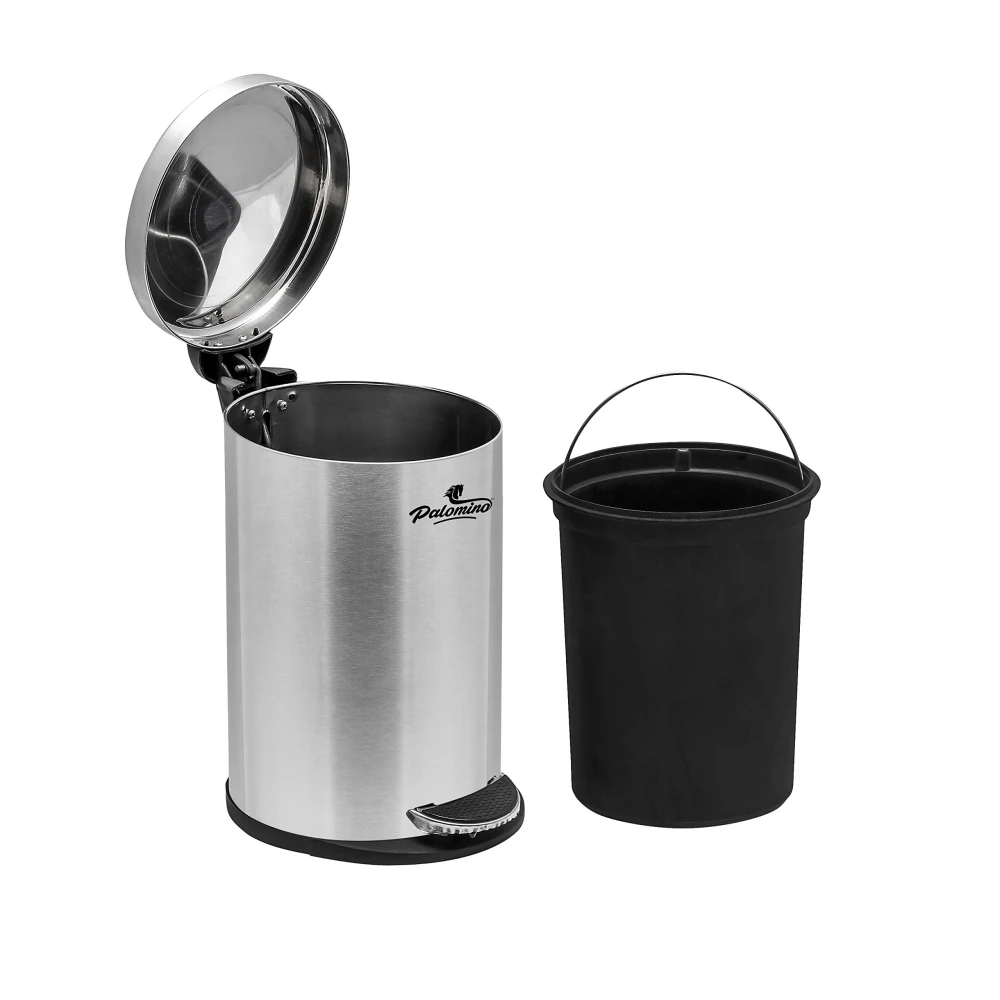 PALOMINO Stainless Steel Plain Pedal Dustbin/Plain Pedal Garbage Bin with Plastic Bucket - 7L