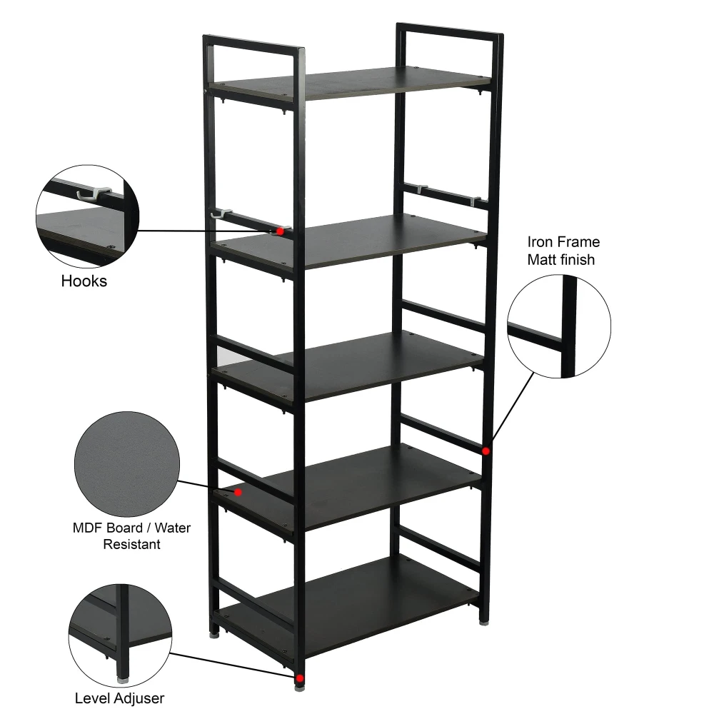 PALOMINO 5 Layer Microwave Rack/Kitchen Rack/Storage Shelf for Home, Office, Printer Desk Containers Kitchen Rack (Brown)(Iron)