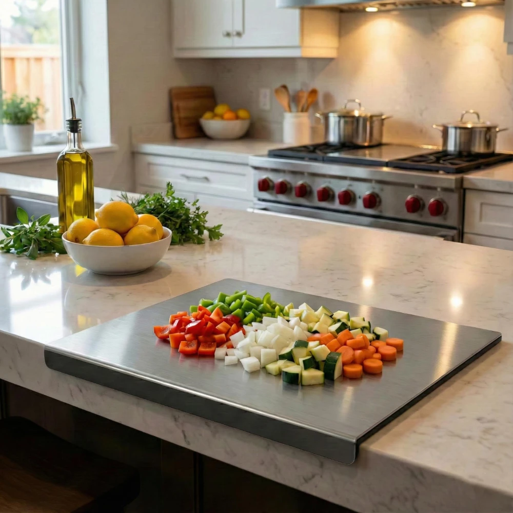 Homify Ultra-Hygienic 304 Stainless Steel Cutting Board - Mold & Rust Free | Large 41x29cm Kneading & Chopping Surface with Safe Round Edges | Easy-Clean Kitchen Essentials