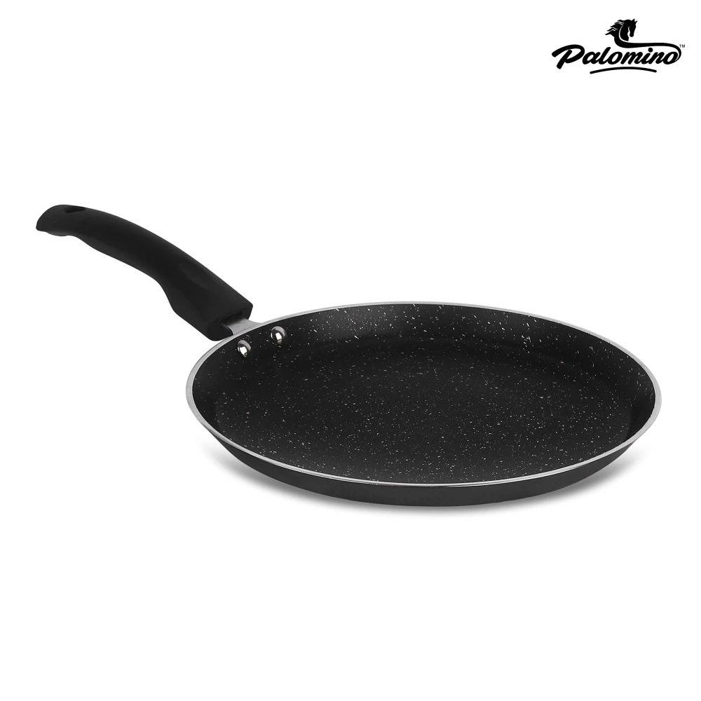 Palomino Non-Stick Aluminium Cookware Set of Fry Pan, Tawa/Griddle and Kadhai/Wok with Glass Lid (Black, Set of 4, Non- Induction Base)