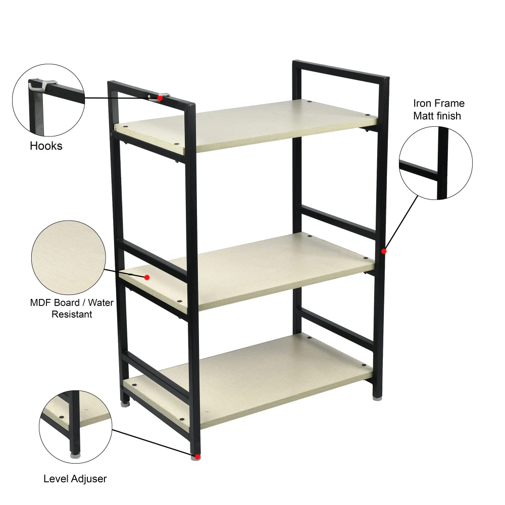 Palomino 3 Layer Microwave Rack Kitchen Rack Storage Shelf for Home, Office, Printer Desk Containers Kitchen Rack (White)